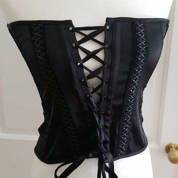 Charlotte Russe, NWT, black corset, size L, snap back, tie front, Y2K, Brittany - Picture 5 of 16